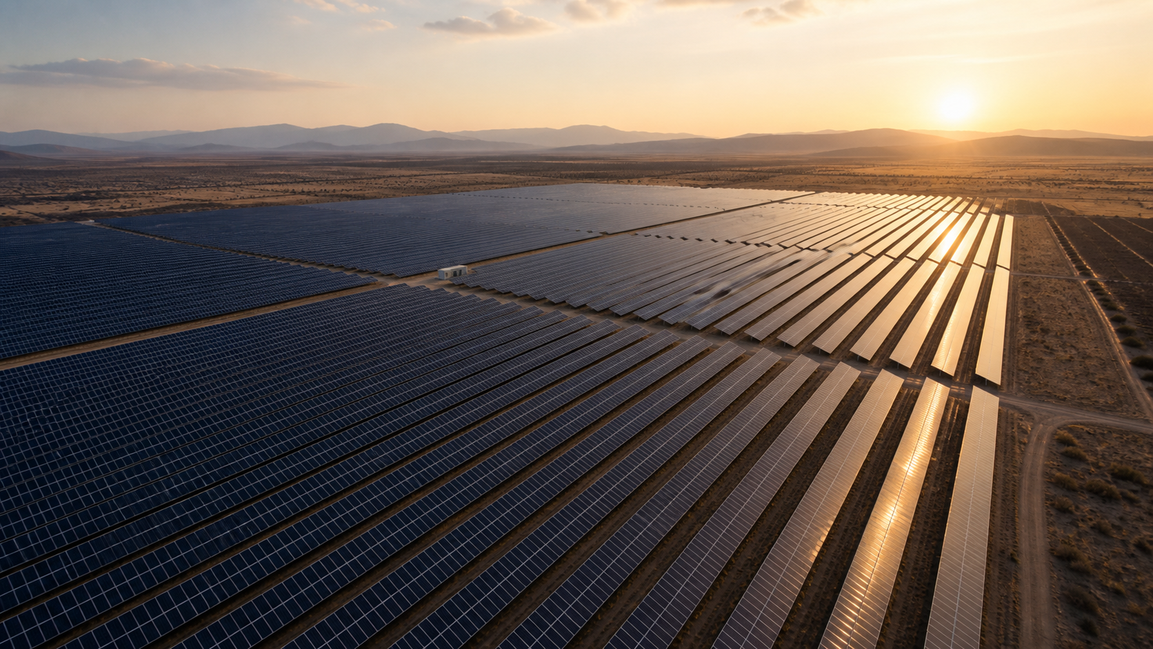 Utility scale solar panels across a remote landscape